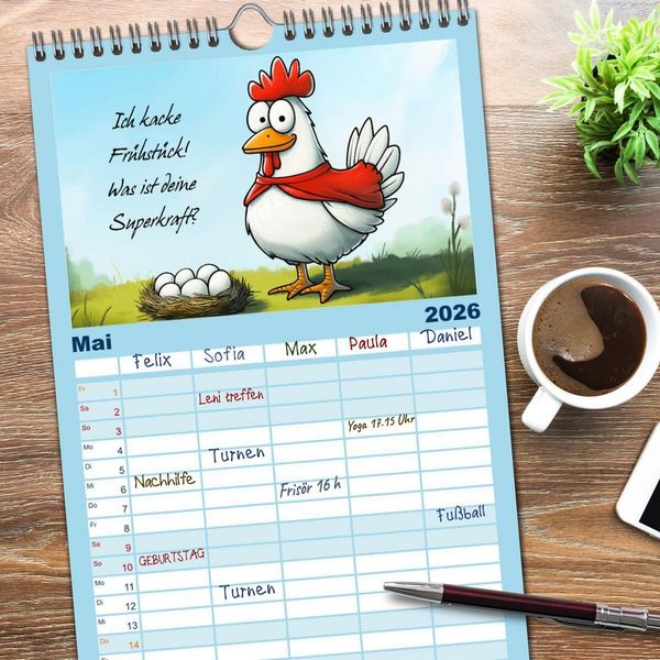 Produktbild: Familienplaner 2026 - Verr&uuml;cktes H&uuml;hnervolk mit 5 Spalten (Wandkalender, 21 x 45 cm) CALVENDO