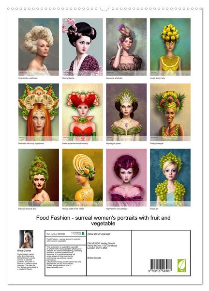 Produktbild: Food Fashion - surreal women's portraits with fruit and vegetable (High Quality Premium Wall Calendar 2026 DIN A2 portrait),CALVENDO 12 Month Wall Calendar