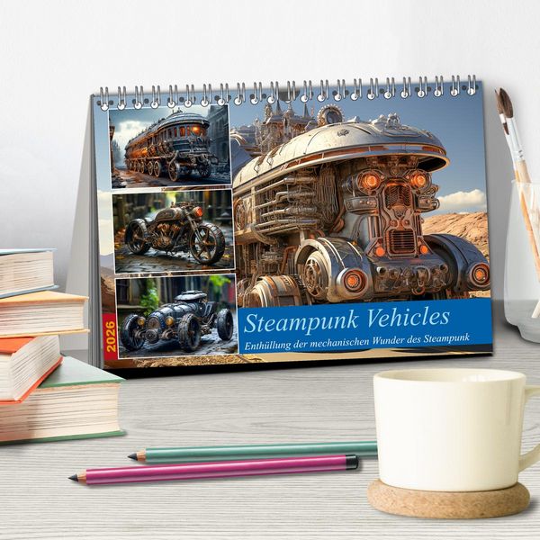 Produktbild: Steampunk Vehicles (Tischkalender 2026 DIN A5 quer), CALVENDO Monatskalender