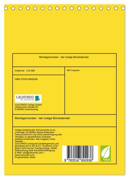 Produktbild: Montagsmonster - der lustige B&uuml;rokalender (Tischkalender 2026 DIN A5 hoch), CALVENDO Monatskalender
