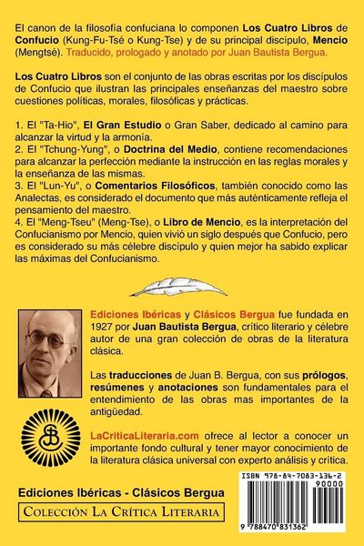 Produktbild: Los Cuatro Libros de Confucio, Confucio y Mencio, Coleccion La Critica Literaria Por El Celebre Critico Literario Juan Bautista Bergua, Ediciones Iber