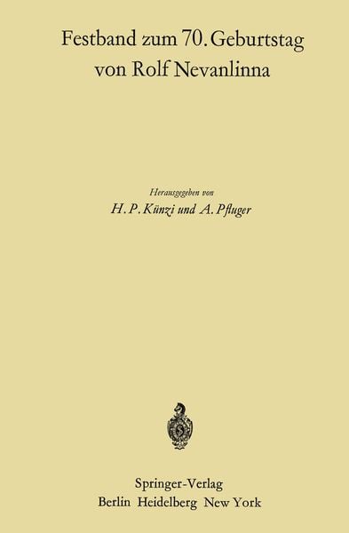 Festband zum 70. Geburtstag von Rolf Nevanlinna, Taschenbuch von , Springer Berlin, 9783642867002