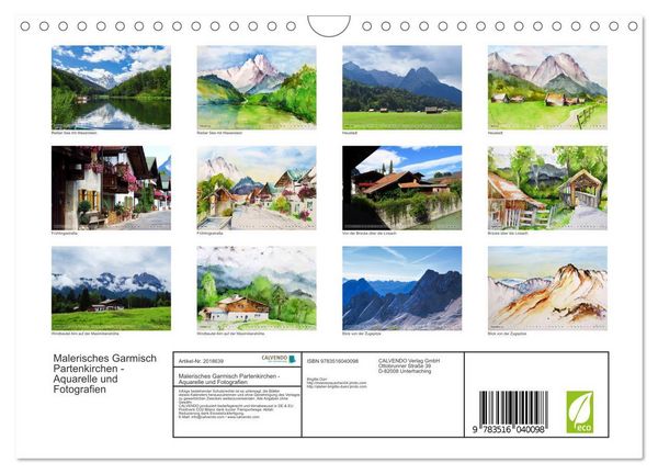 Produktbild: Malerisches Garmisch Partenkirchen - Aquarelle und Fotografien (Wandkalender 2026 DIN A4 quer), CALVENDO Monatskalender