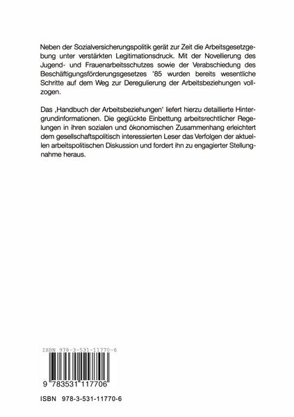 Produktbild: Handbuch der Arbeitsbeziehungen