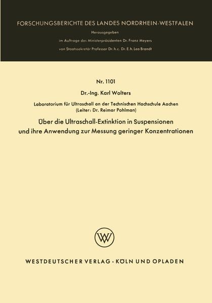 Produktbild: &Uuml;ber die Ultraschall-Extinktion in Suspensionen und ihre Anwendung zur Messung geringer Konzentrationen