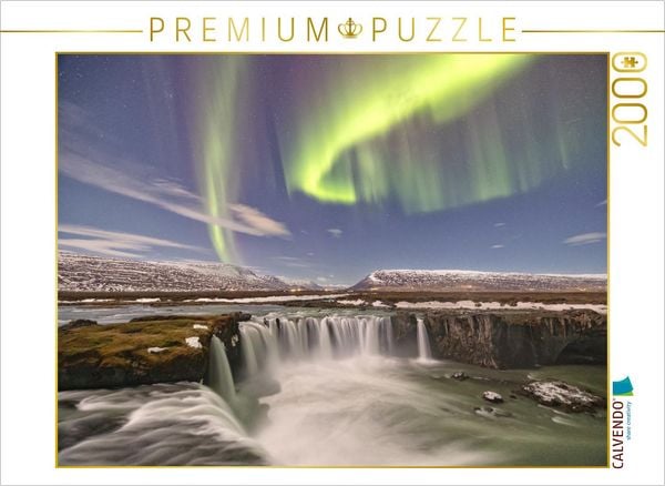 Produktbild: CALVENDO Puzzle Nordlicht &uuml;ber dem Godafoss Wasserfall in Island | 2000 Teile Lege-Gr&ouml;&szlig;e 90x67cm Foto-Puzzle f&uuml;r gl&uuml;ckliche Stunden