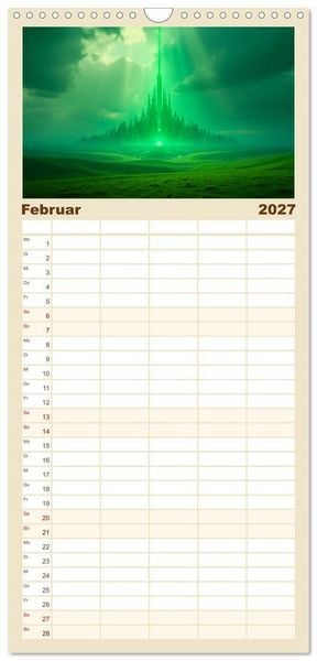 Produktbild: Familienplaner 2027 - Fabelhafte Orte &ndash; Landschaften aus M&auml;rchen und Sagen mit 5 Spalten (Wandkalender, 21 x 45 cm) CALVENDO