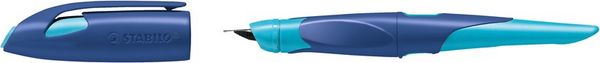 Produktbild: STABILO Ergonomischer Schulf&uuml;ller f&uuml;r Rechtsh&auml;nder mit Anf&auml;nger-Feder A -   EASYbirdy in mitternachtsblau/azur - Einzelstift - inklusive Patrone