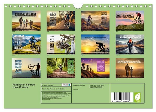 Produktbild: Faszination Fahrrad - coole Spr&uuml;che (Wandkalender 2026 DIN A4 quer), CALVENDO Monatskalender