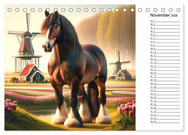 Produktbild: Kaltbl&uuml;ter - Die majest&auml;tische Kraft und Sch&ouml;nheit der Kaltblutpferde (Tischkalender 2026 DIN A5 quer), CALVENDO Monatskalender