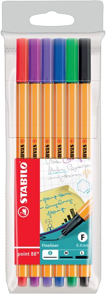 Fineliner - STABILO point 88 - 6er Pack - mit 6 verschiedenen Farben