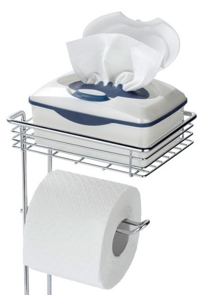 Produktbild: Toilettenpapierhalter stehend mit Ablage, Chrom, mit Ersatzrollenhalter