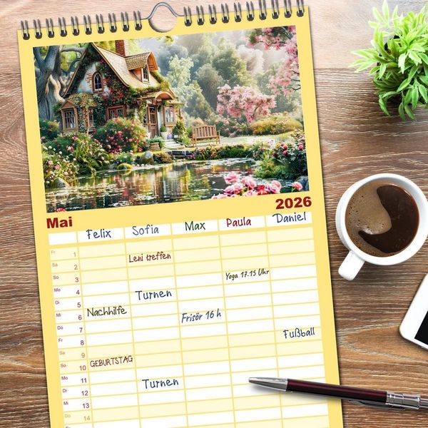 Produktbild: Familienplaner 2026 - Cottages am Wasser - Malerische R&uuml;ckzugsorte genie&szlig;en mit 5 Spalten (Wandkalender, 21 x 45 cm) CALVENDO