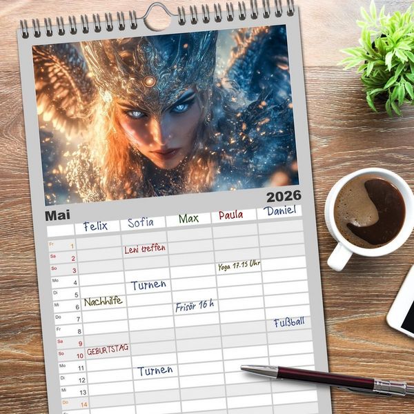 Produktbild: Familienplaner 2026 - Die G&ouml;tter des Nordens mit 5 Spalten (Wandkalender, 21 x 45 cm) CALVENDO
