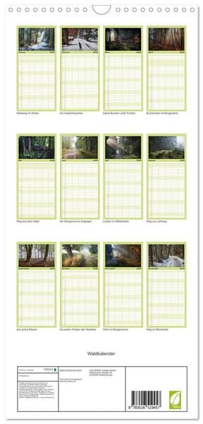 Produktbild: Familienplaner 2026 - Waldkalender mit 5 Spalten (Wandkalender, 21 x 45 cm) CALVENDO