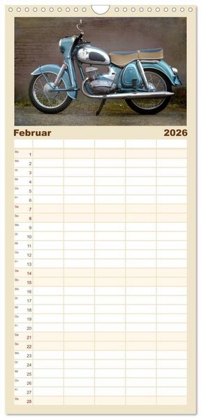 Produktbild: Familienplaner 2026 - Motorrad Oldtimer mit 5 Spalten (Wandkalender, 21 x 45 cm) CALVENDO