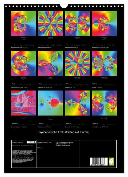 Produktbild: Psychedelische Fraktalbilder inkl. Formel (Wandkalender 2027 DIN A3 hoch), CALVENDO Monatskalender