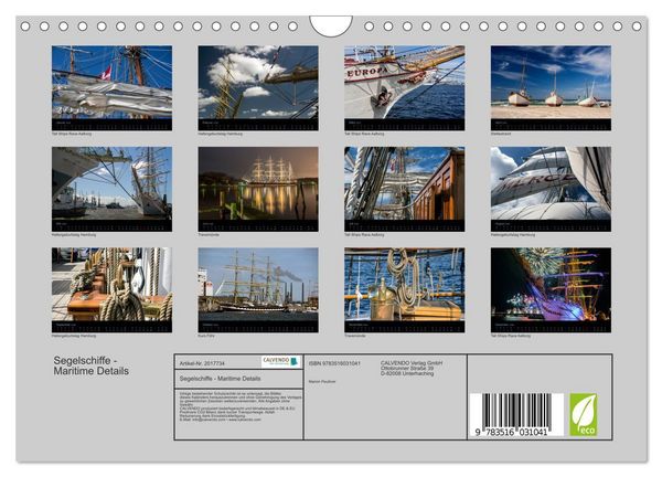 Produktbild: Segelschiffe - Maritime Details (Wandkalender 2026 DIN A4 quer), CALVENDO Monatskalender