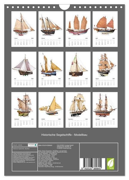 Produktbild: Historische Segelschiffe - Modellbau (Wandkalender 2026 DIN A4 hoch), CALVENDO Monatskalender