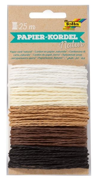 Produktbild: FOLIA Bastelartikel Papierkordel NATUR, 5-farbig sortiert &agrave; 5m, 25m gesamt