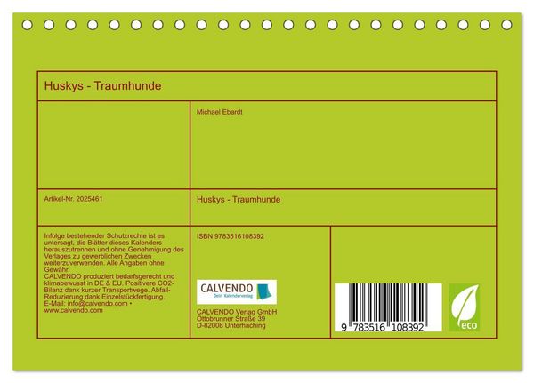 Produktbild: Huskys - Traumhunde (Tischkalender 2026 DIN A5 quer), CALVENDO Monatskalender