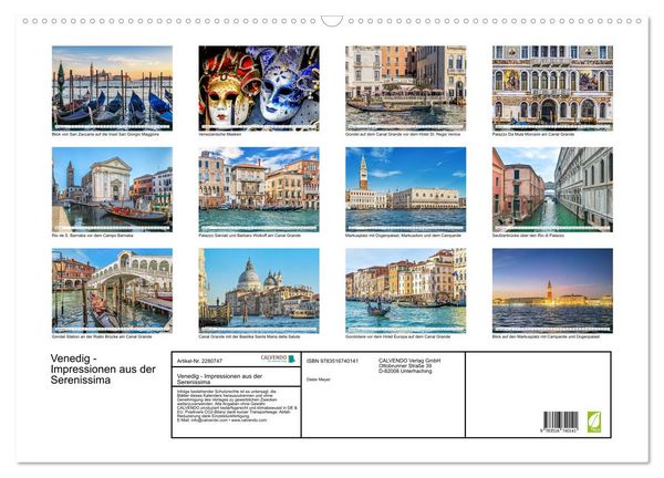 Produktbild: Venedig - Impressionen aus der Serenissima (Wandkalender 2026 DIN A2 quer), CALVENDO Monatskalender