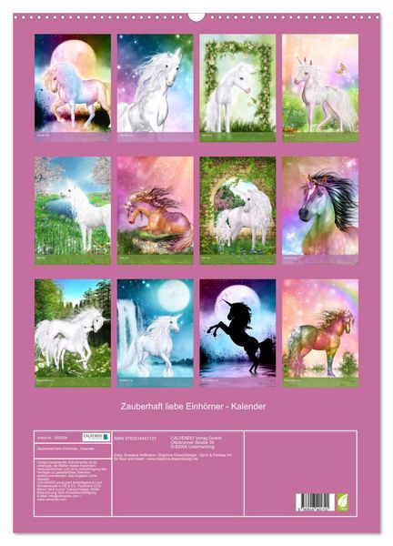 Produktbild: Zauberhaft liebe Einh&ouml;rner - Kalender (Wandkalender 2026 DIN A2 hoch), CALVENDO Monatskalender