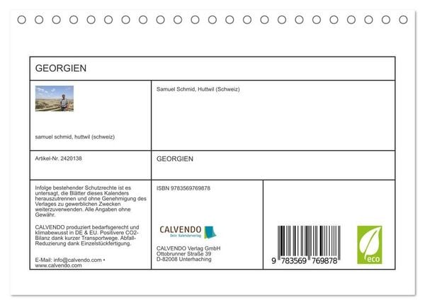Produktbild: GEORGIEN (Tischkalender 2027 DIN A5 quer), CALVENDO Monatskalender