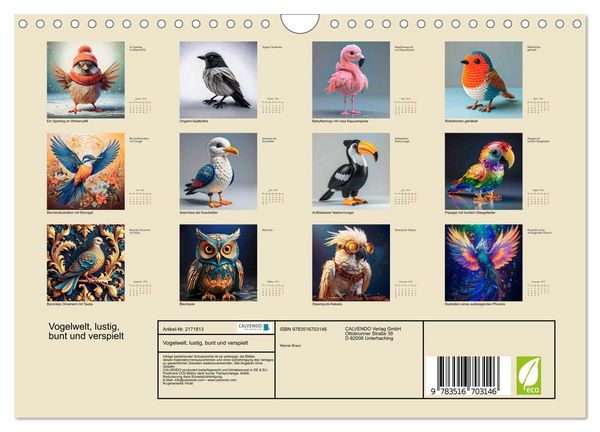 Produktbild: Vogelwelt, lustig, bunt und verspielt (Wandkalender 2026 DIN A4 quer), CALVENDO Monatskalender