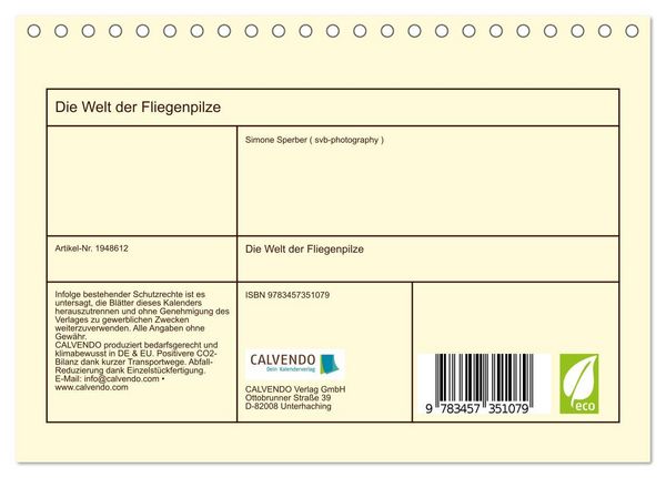 Produktbild: Die Welt der Fliegenpilze (Tischkalender 2026 DIN A5 quer), CALVENDO Monatskalender
