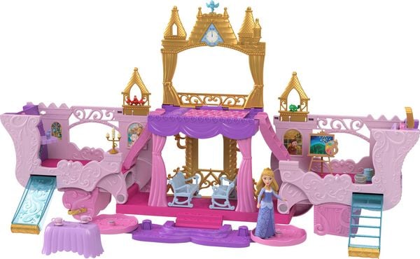 Produktbild: Disney Prinzessin Verwandlungs-Spielset Kutsche zu Schloss mit kleiner Aurora-Puppe, 4 Figuren und 3 Ebenen