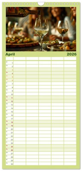 Produktbild: Familienplaner 2026 - Wein begeistert mit 5 Spalten (Wandkalender, 21 x 45 cm) CALVENDO