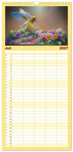 Produktbild: Familienplaner 2027 - Zauberhafte Paradiesv&ouml;gel mit 5 Spalten (Wandkalender, 21 x 45 cm) CALVENDO