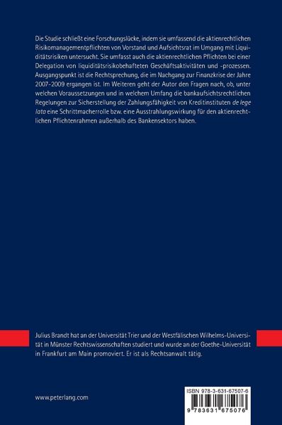 Produktbild: Die Steuerung von Liquidit&auml;tsrisiken im Aktienrecht und Bankaufsichtsrecht