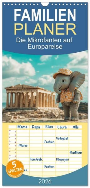 Produktbild: Familienplaner 2026 - Die Mikrofanten auf Europareise mit 5 Spalten (Wandkalender, 21 x 45 cm) CALVENDO