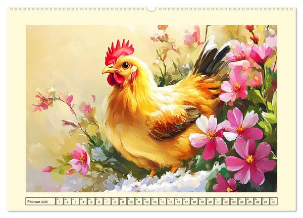 Produktbild: Im Glanz der Federn. Sch&ouml;ne H&uuml;hner in malerischer Harmonie (Wandkalender 2026 DIN A2 quer), CALVENDO Monatskalender