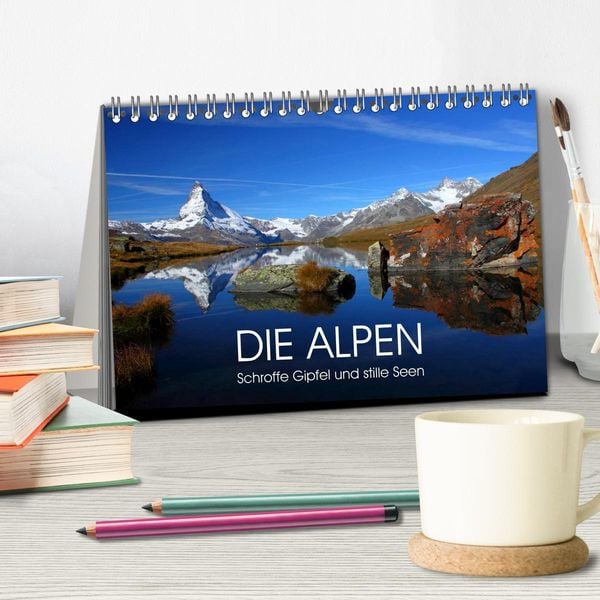 Produktbild: DIE ALPEN - Schroffe Gipfel und stille Seen (Tischkalender 2026 DIN A5 quer), CALVENDO Monatskalender
