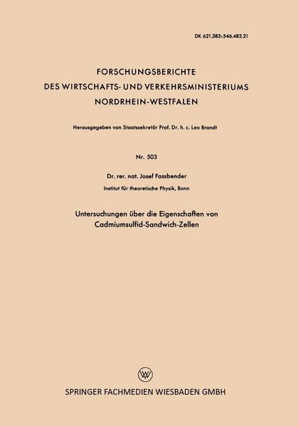 Produktbild: Untersuchungen &uuml;ber die Eigenschaften von Cadmiumsulfid-Sandwich-Zellen