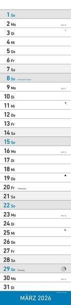 Produktbild: Streifenplaner XL BLAU 2026 - Streifenkalender 15x64 cm - Wandplaner - Küchenkalender - schmales Design - eine Spalte - Langplaner