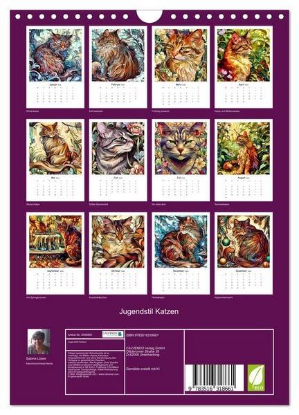 Produktbild: Jugendstil Katzen (Wandkalender 2026 DIN A4 hoch), CALVENDO Monatskalender