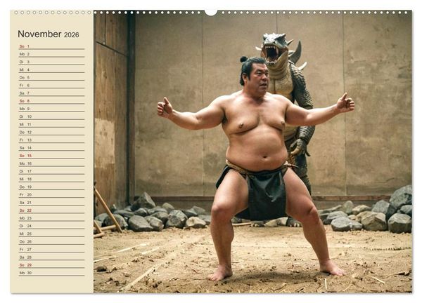 Produktbild: KI Sumo-K&auml;mpfer Im Ring der Giganten (hochwertiger Premium Wandkalender 2026 DIN A2 quer), Kunstdruck in Hochglanz