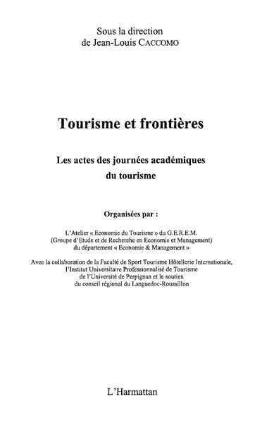 Produktbild: Tourisme et frontieres