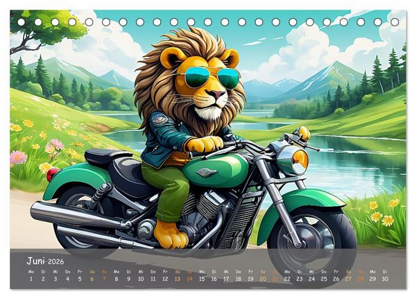 Produktbild: Tierische Motorradfahrer (Tischkalender 2026 DIN A5 quer), CALVENDO Monatskalender