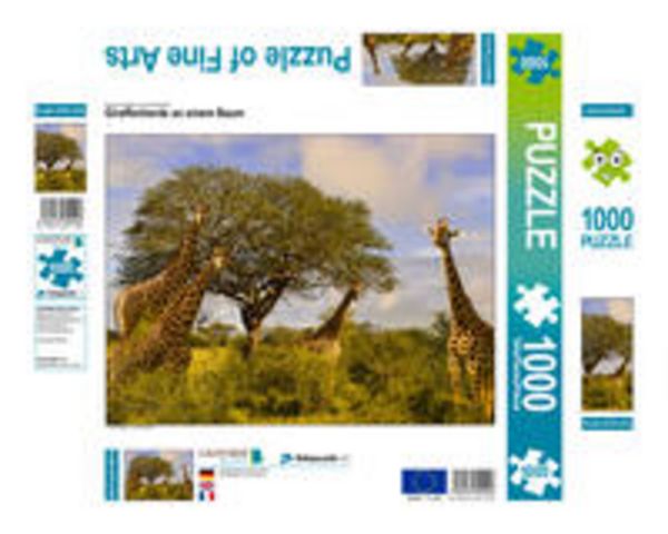 CALVENDO Puzzle Giraffenherde an einem Baum | 1000 Teile Lege-Größe 64x48cm Foto-Puzzle für glückliche Stunden