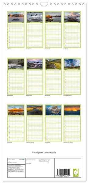 Produktbild: Familienplaner 2026 - Norwegische Landschaften mit 5 Spalten (Wandkalender, 21 x 45 cm) CALVENDO