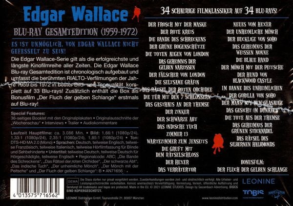 Produktbild: Edgar Wallace - Gesamtedition (1959-1972) (+ Bonus-DVD) [34 BRs]