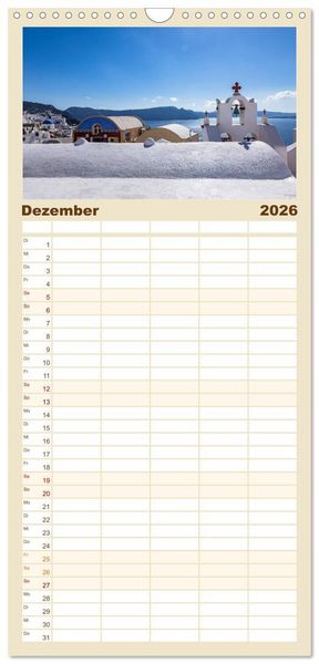 Produktbild: Familienplaner 2026 - Santorini - K&ouml;nigin der Kykladen mit 5 Spalten (Wandkalender, 21 x 45 cm) CALVENDO