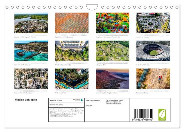 Produktbild: Mexico von oben (Wandkalender 2026 DIN A4 quer), CALVENDO Monatskalender