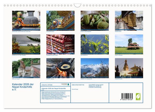 Produktbild: Kalender 2026 der Nepal Kinderhilfe e.V. (Wandkalender 2026 DIN A3 quer), CALVENDO Monatskalender
