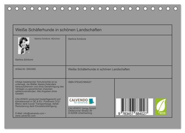 Produktbild: Wei&szlig;e Sch&auml;ferhunde in sch&ouml;nen Landschaften (Tischkalender 2026 DIN A5 quer), CALVENDO Monatskalender
